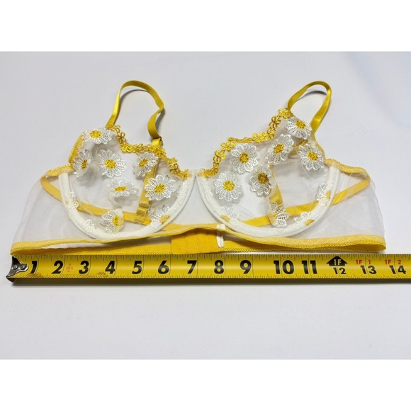 Moxy Daisy Embroidered Mesh Bra Yellow White Sheer Floral SMALL - Picture 7 of 10